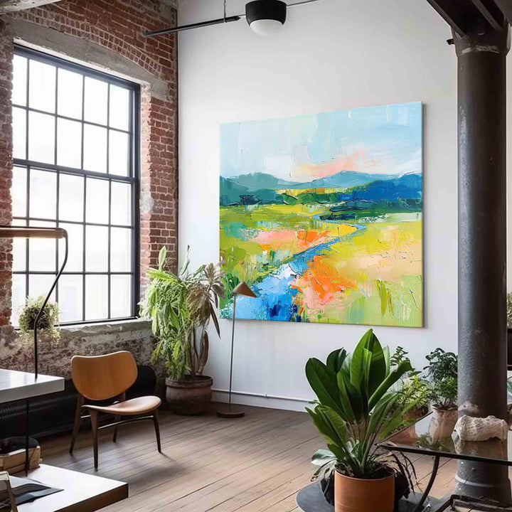 Muurdecoratie Abstract Artistiek Dopamine Berg Rivier