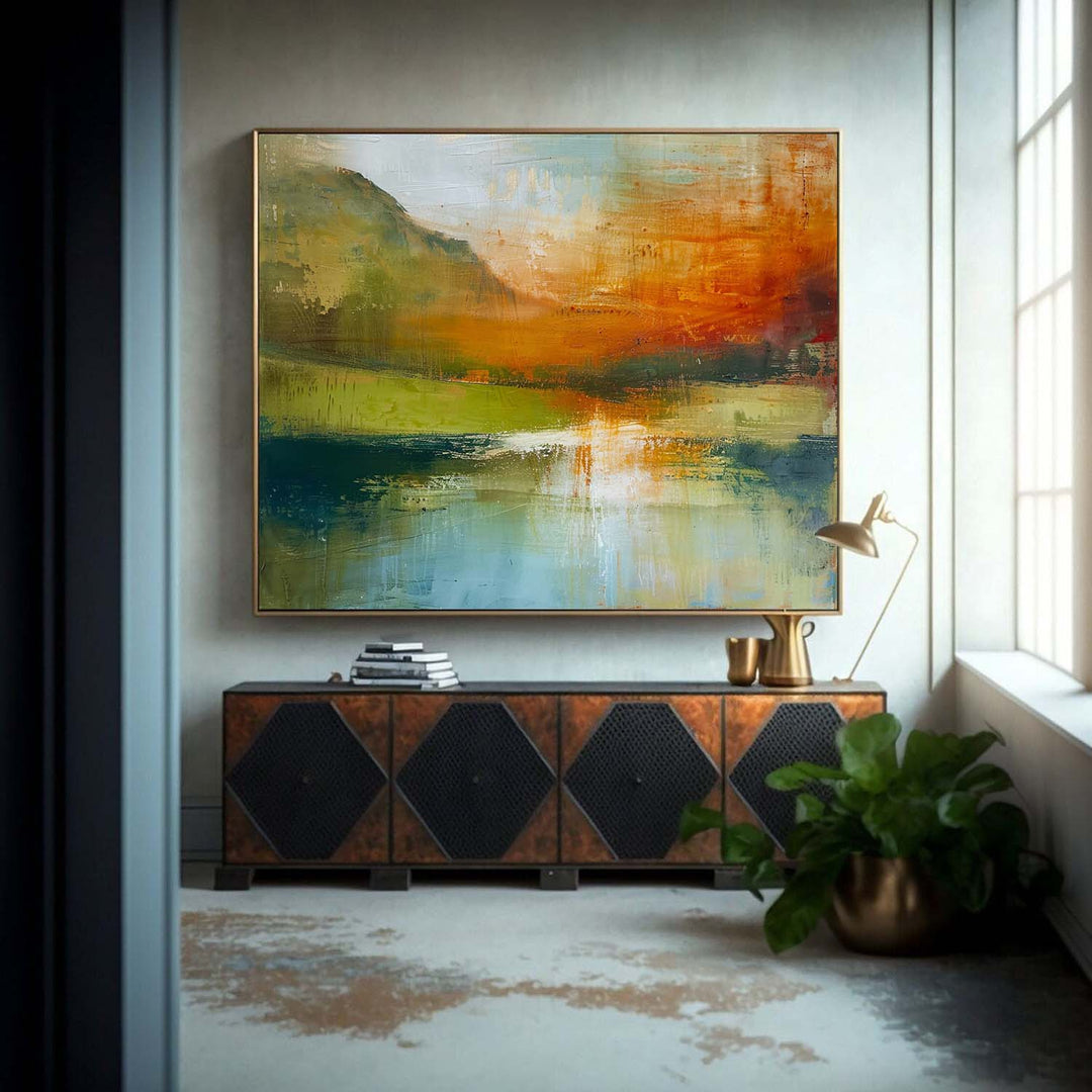 Vægkunst Abstrakt Impressionistisk Blød Tone Bjerg