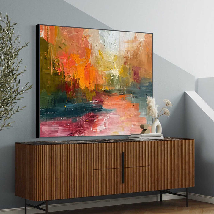 Vægkunst Abstrakt Impasto Efterårslandskab Varm