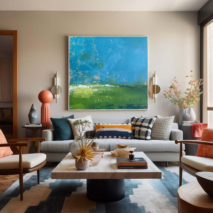 Art mural abstrait frais nature apaisante vibrante moderne