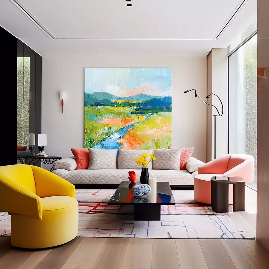 Muurdecoratie Abstract Artistiek Dopamine Berg Rivier
