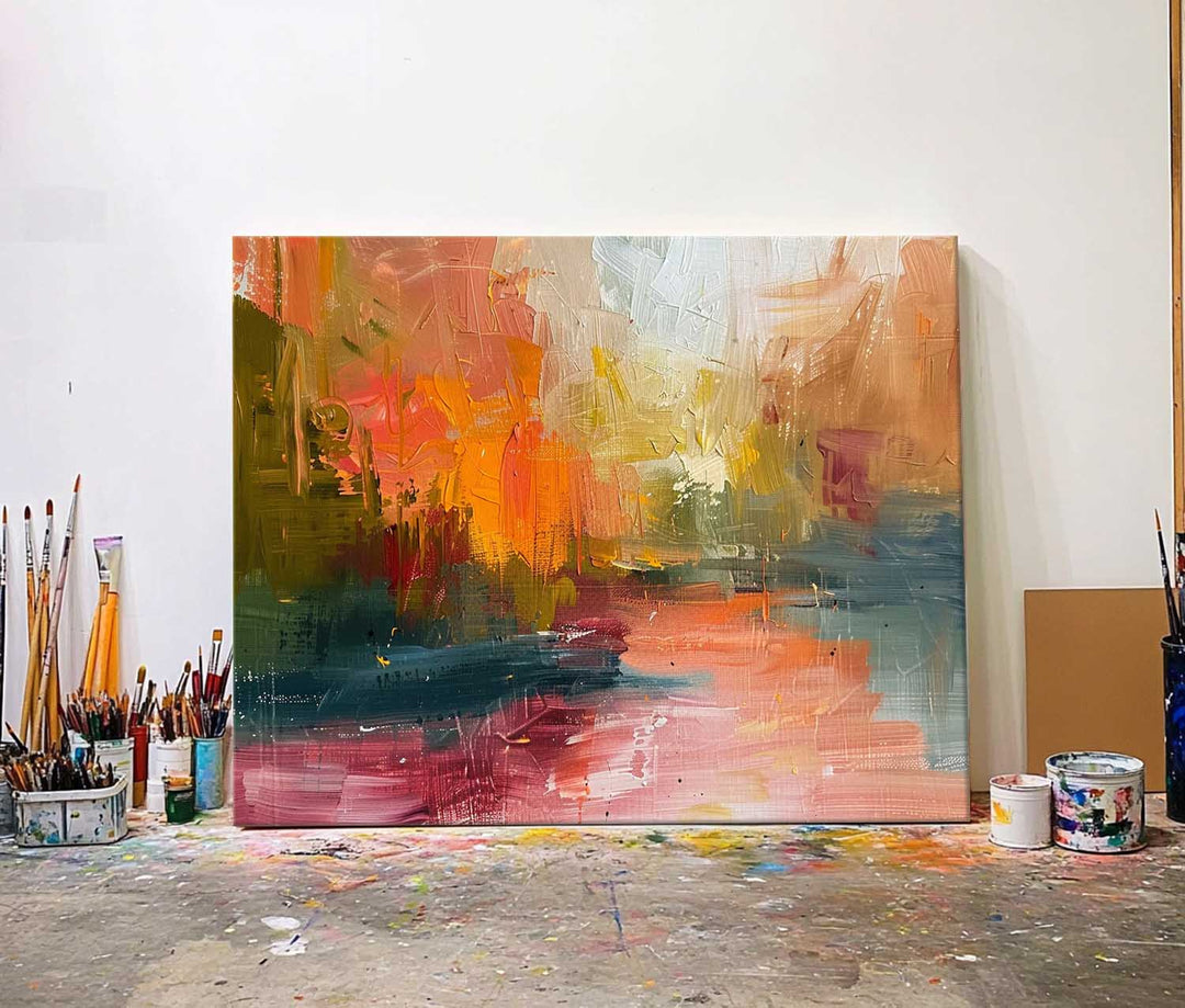 Vægkunst Abstrakt Impasto Efterårslandskab Varm